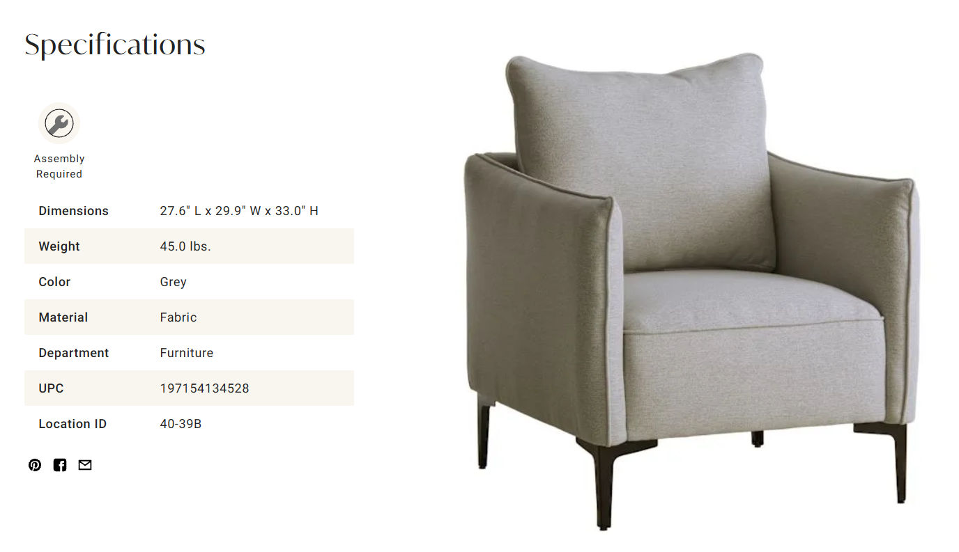 Crosby St Ryan Accent Chair Grey 